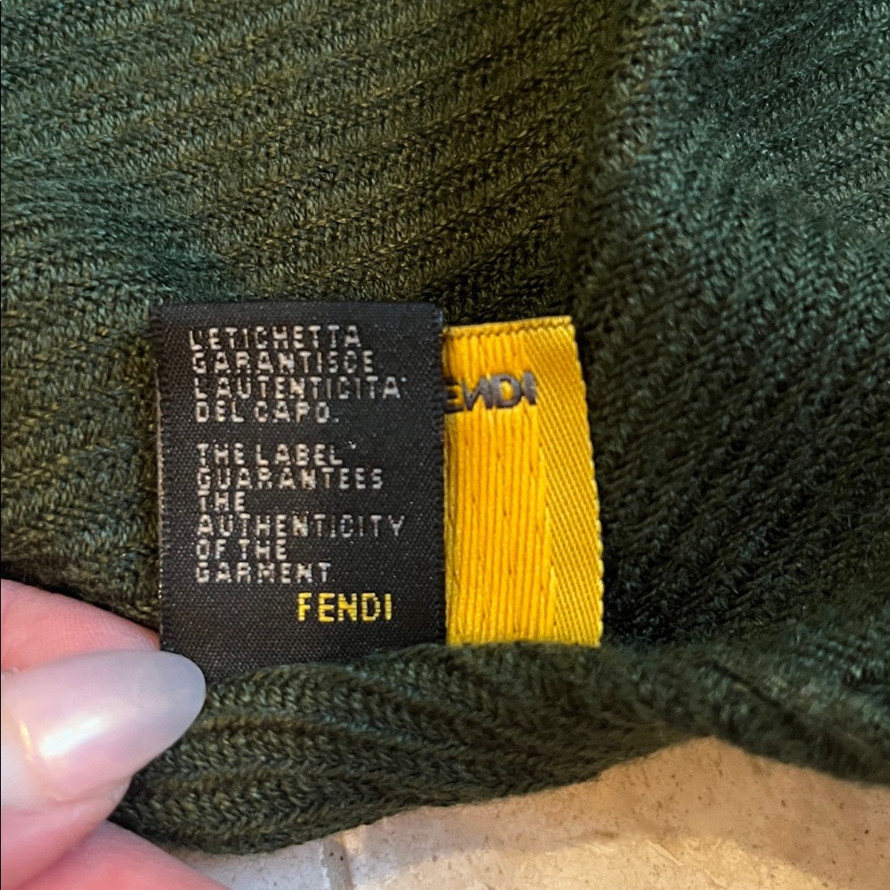 Vintage Fendi Dark Green w/Orange FF logo Wool Scarf - Picture 5 of 5